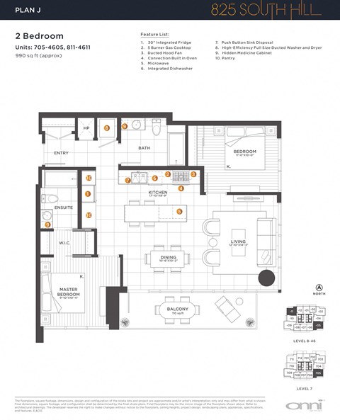 Floor plan for 2 beds, 2 baths, 991 sqft